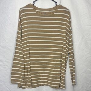 GAP Tan & White Striped Long Sleeve Tee XL Relaxed Fit